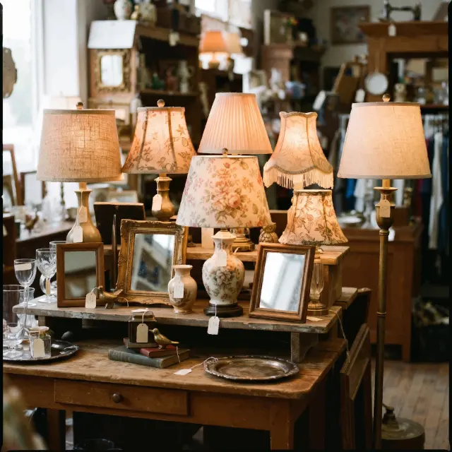 Lamps, mirrors and decor at a thrift store
