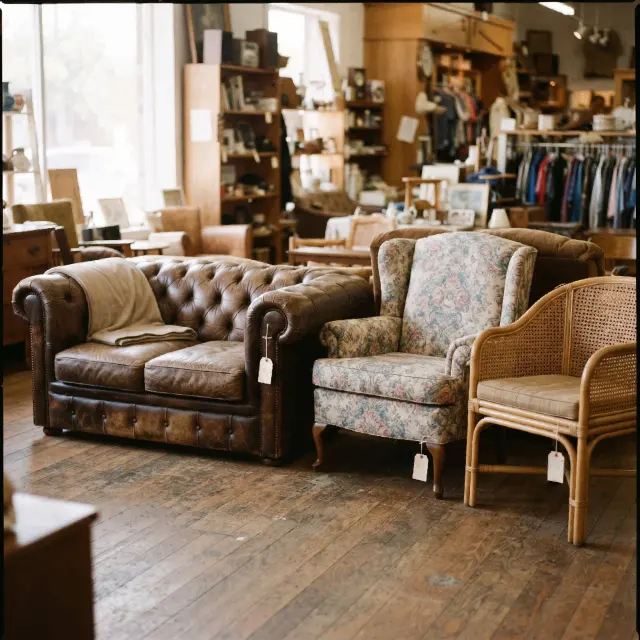 Sofas and chairs at a thrift store